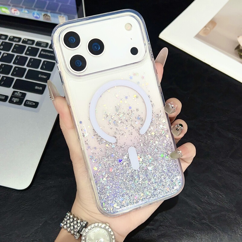 滴胶闪粉渐变流沙磁吸苹果iPhone17promax适用苹果16透明15手机壳|undefined