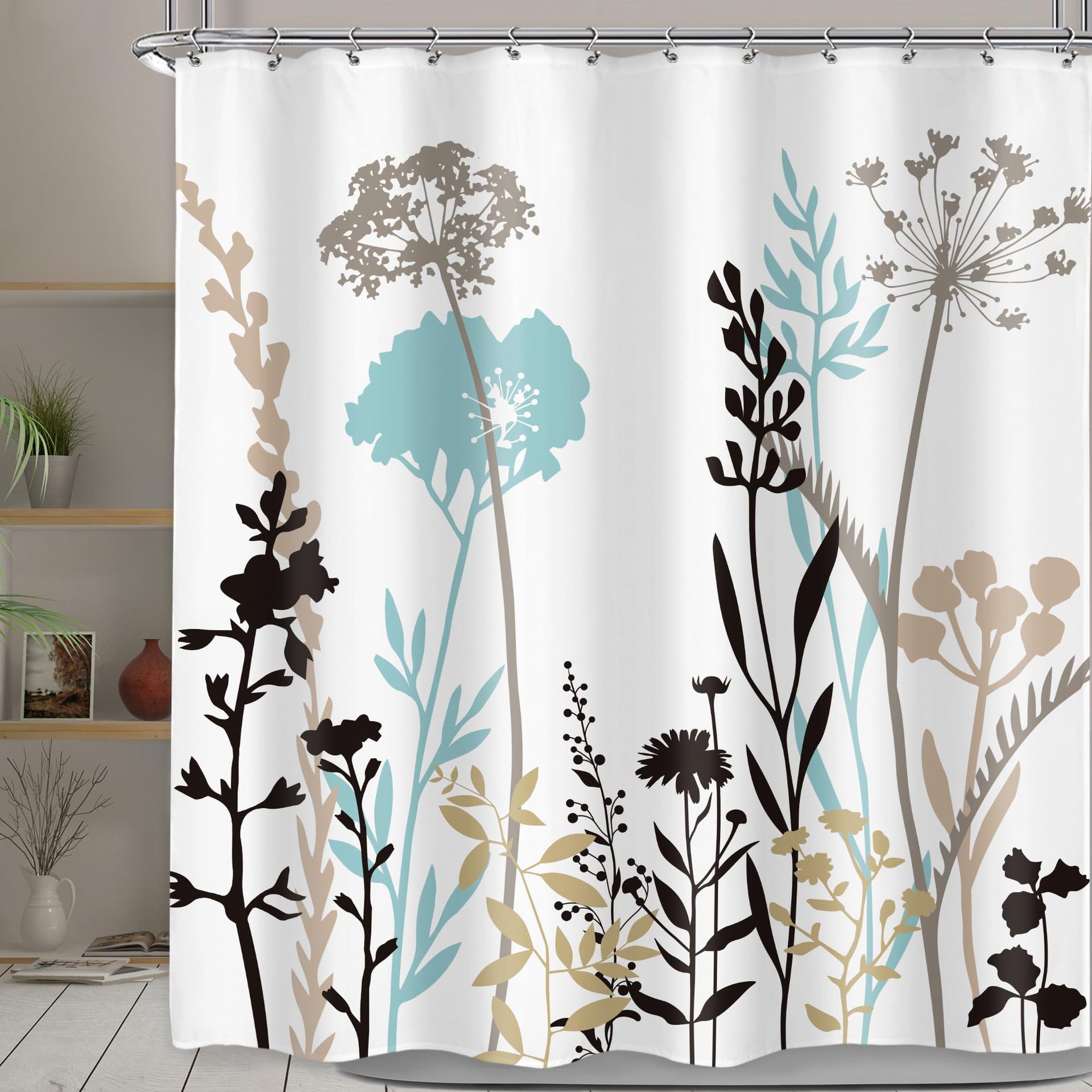 Cross-Border Shower Curtain Watercolor Style Plant Flower Shower Curtain Waterproof Cloth Digital Printing Bathroom Moisture-Proof Partition Curtain