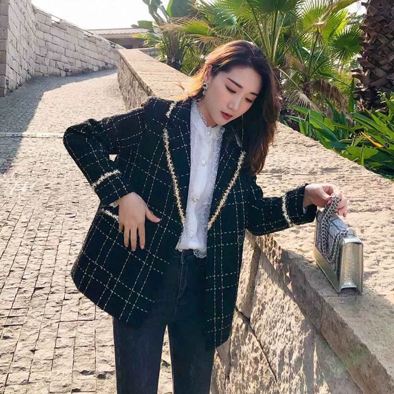 2024 новый весенний и осенний дикий тонкий костюм Корейская версия Rinchao черный ароматный ветер куртка женская весна и осень