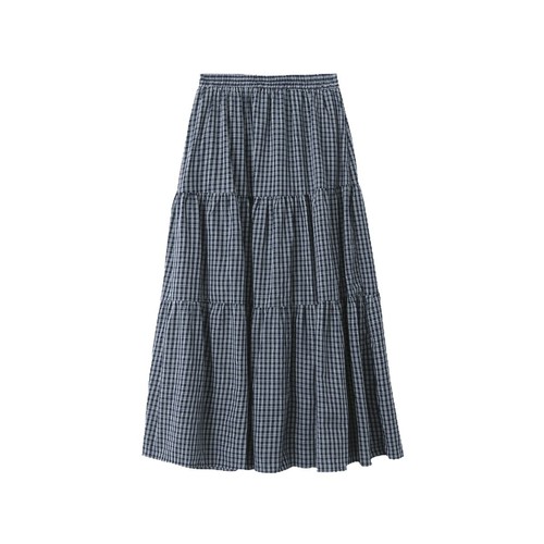 Puzzle cake skirt 2025 women's summer elastic slimming niche loose retro high-waisted half-length checkered dress