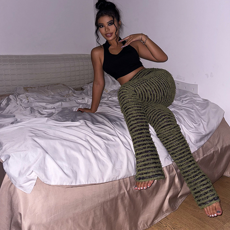 YY22342 Knitted striped sexy slim-fit pants for women, European and American spring fashion high-waisted and hip-lifting casual pants for hot girls pic 64