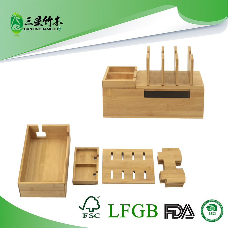 Bamboo Mobile Phone Stand Wooden Tablet PC Charging Rack Solid Wood Base Storage Box for Mobile Phone Tablet PC