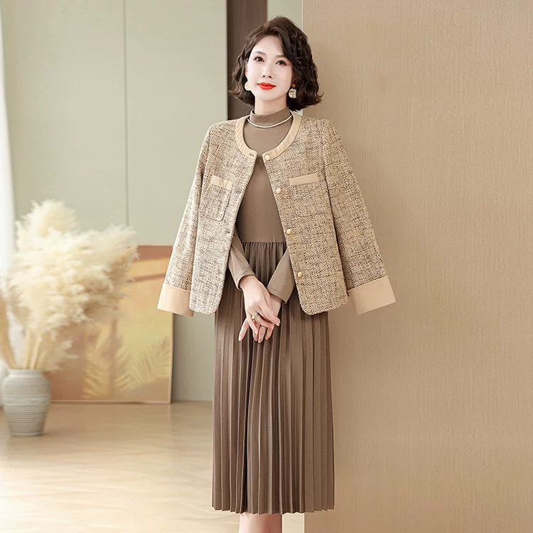 Новая китайская мама весна и осень костюм национальный ветер юбка 2024 новые 40 лет 50 средних лет платье женское