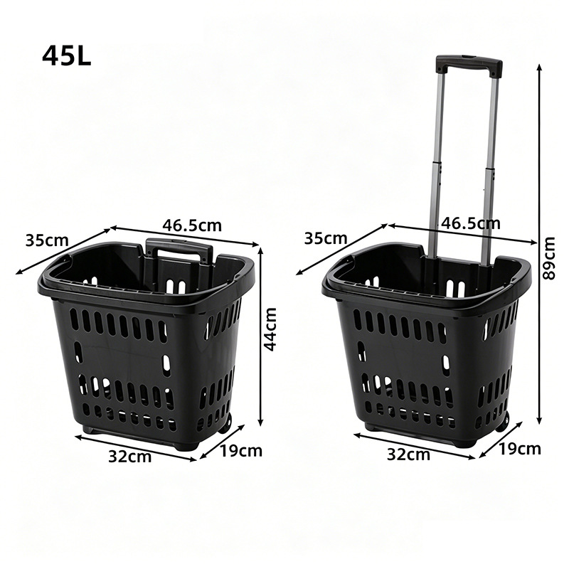 Cesta de supermercado engrosada Cesta de la compra Barra de tracción portátil con ruedas de plástico Carrito de la compra Cesta de la compra Cesta de arrastre Cesta de verduras image 47
