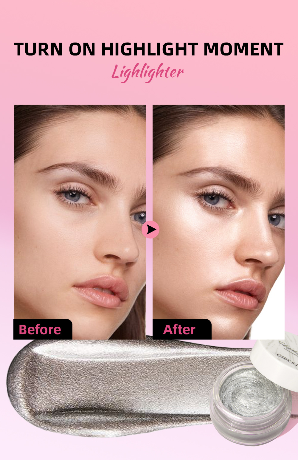 QIBEST Cross-border Sparkling High-Gloss Cream: Natural pearlescent facial contouring, full-body brightening, contour modification, High-gloss makeup undefined
