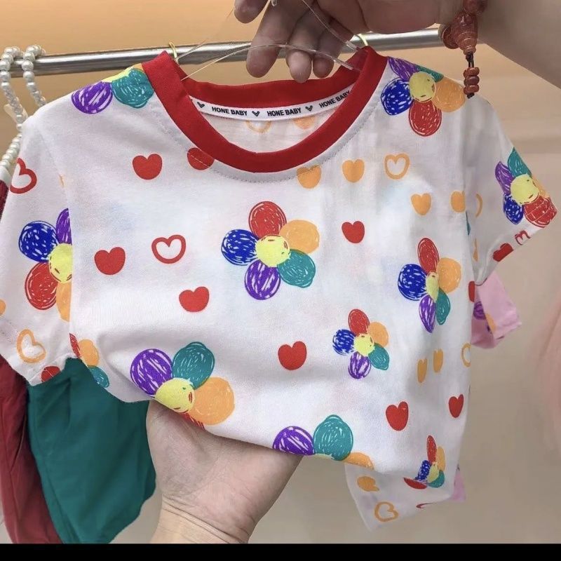 2023年女童夏季新款太阳花短袖T恤女宝宝韩版小花T恤儿童上衣0029
