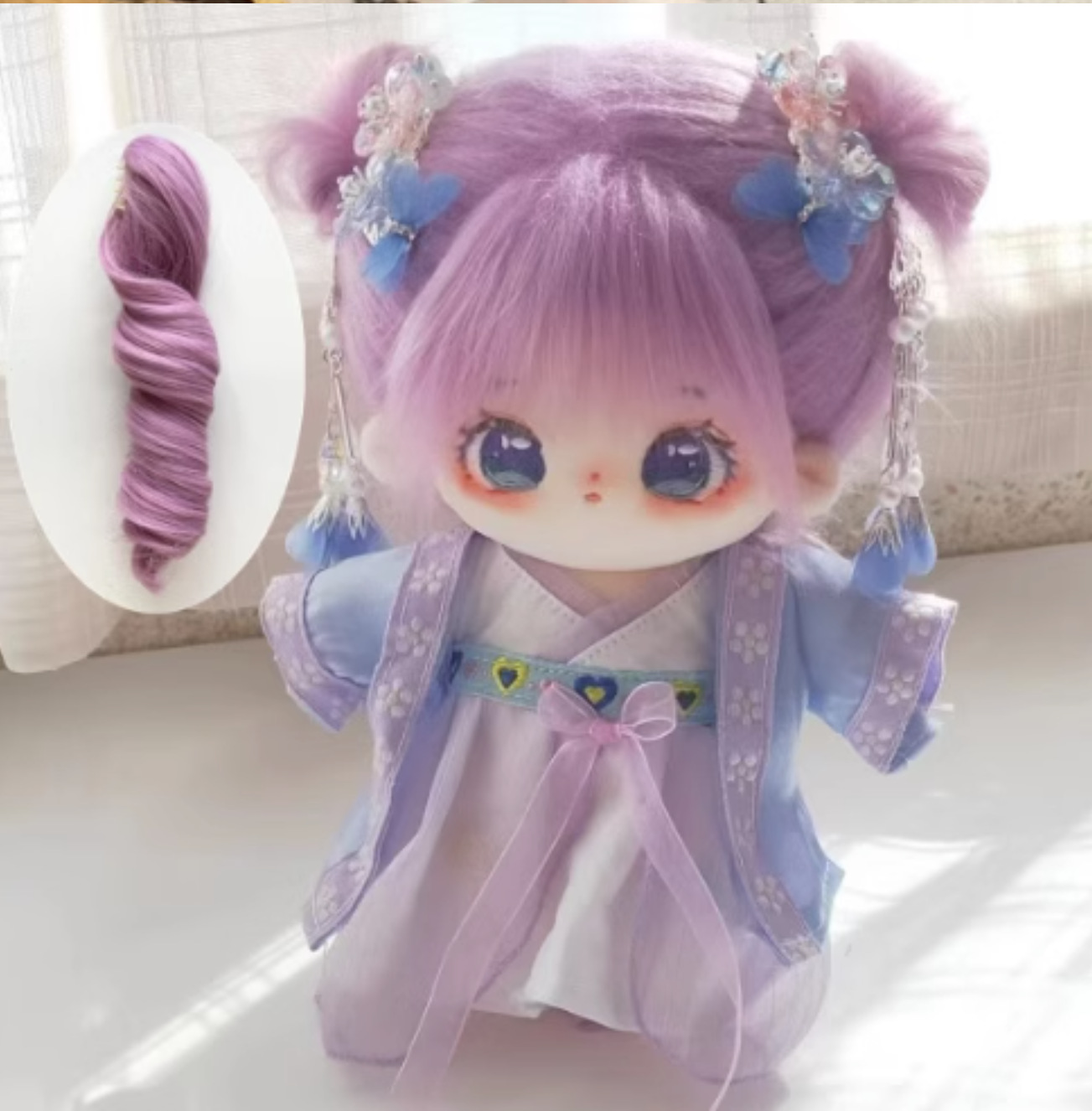 20cm algodón muñeca peluca Cola de Caballo Pelo Largo doble cola de caballo rizado en forma de humano clip de garra en stock