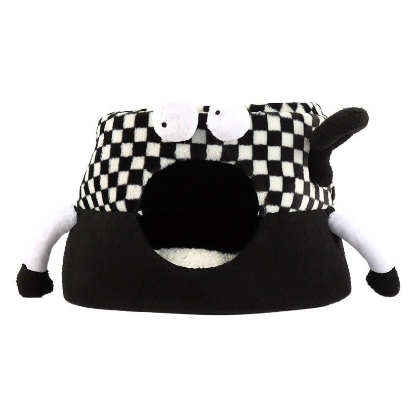 Le ViewSonic gran cara abierta a cuadros en blanco y negro nido para gatos cerrado plegable de doble uso para mascotas Four Seasons Universal