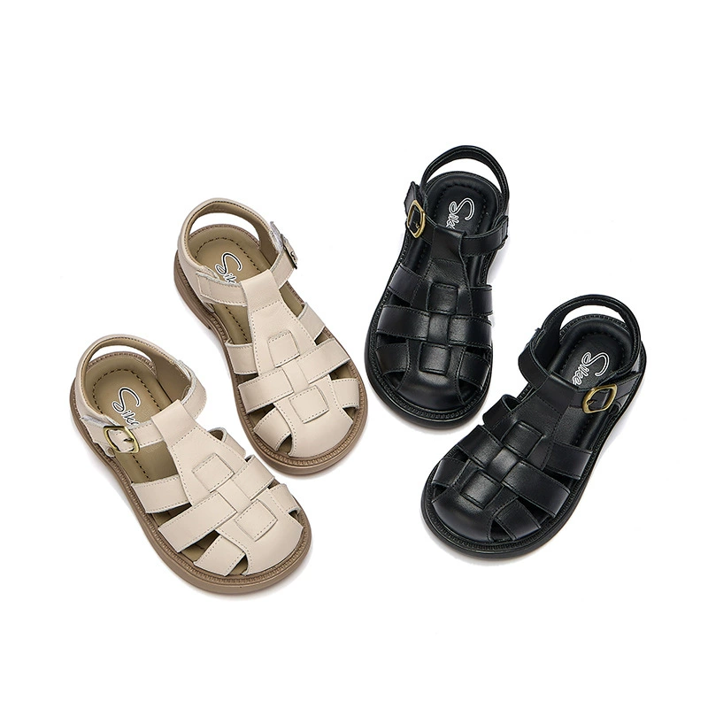 Слой босоножки для девочек из коровьей кожи летом 2025 новый ребенок принцесса с мягким дном baby римская обувь летом