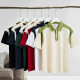 2025 New Half Zip Contrast Lar Polo Shirt T-shirt Men's Fashion Brand College Style Loose Casual Basic Short Sleeve