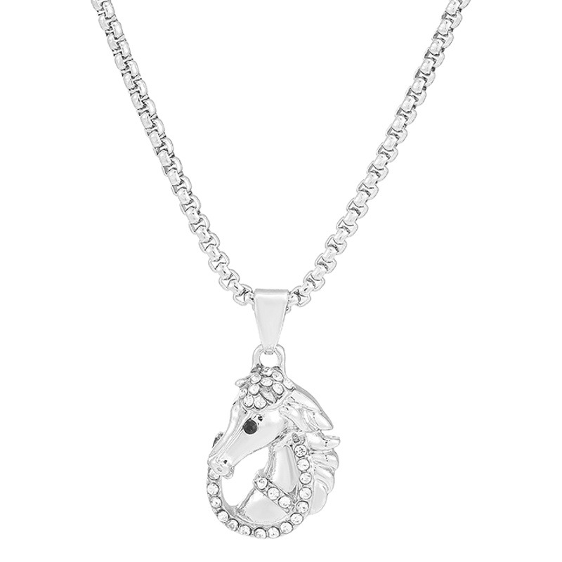 Transfronterizo nueva moda caliente hombres personalizado diseño creativo tendencia diamante caballo colgante collar ventas directas de fábrica