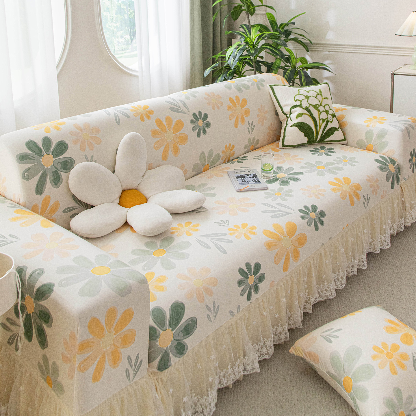 Summer Summer Ice Silk Cream Style Flower Sofa Cover All-Inclusive Universal Cover Non-Slip Washable Sofa Cover Cloth Towel