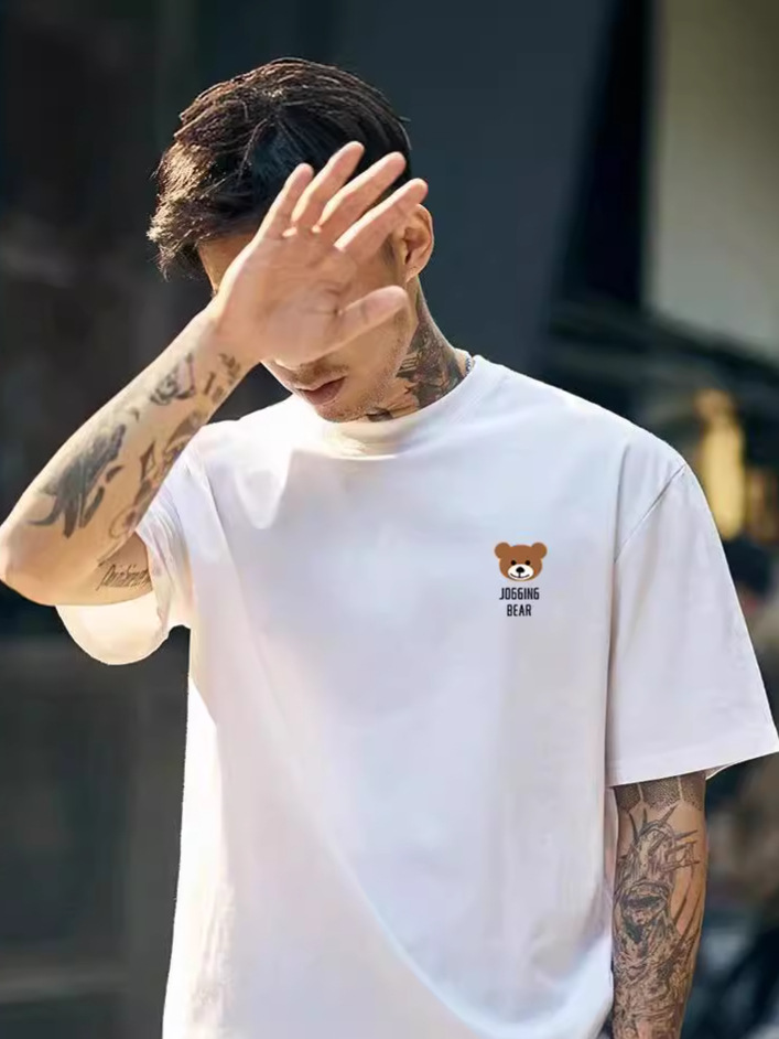 Verano hombre camiseta de moda juvenil blanco puro cuello redondo impresión de topas casuales retro pareja