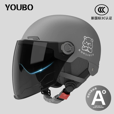 Motosiklet dəbilqələri New national standard 3C certification electric - one-size-fits-all-new-national-standard-3c-starry-sky-gray-reinforced-sunscreen-dual-mirrors-thickened-protection-detachable-ear-protection-for-all-seasons-decals-bear