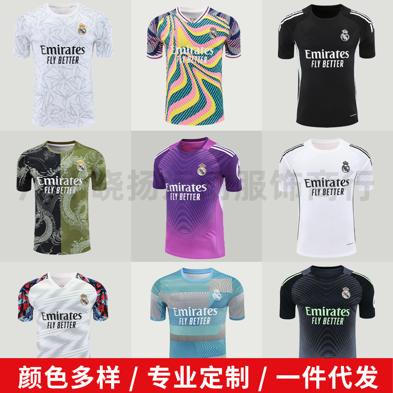 Directly from the Manufacturer 2526 Real Madrid Barcelona Pre-Match Short-Sleeved Training Uniform Football Jersey T-Shirt Sports Casual New Style