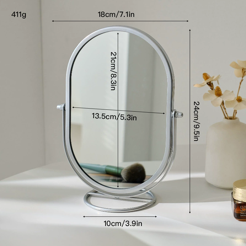 Dressing Table Mirror — Rotatable Oval Desktop Mirror, Silver/Gold/Black, Multiple Sizes