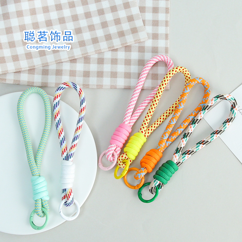 Creative Colorfulful Pattern Mobile Phone Rope Keychain Hand-Woven Rope Pendant Mobile Phone Chain Jewelry DIY Pendant Wholesale