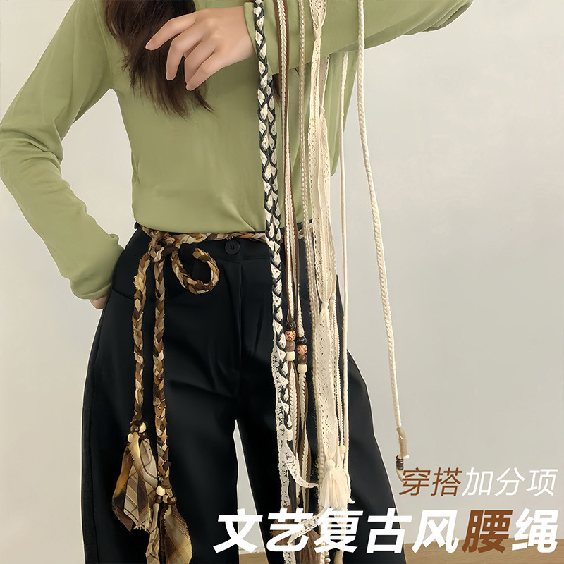 波西米亚风手工编织腰链女2025新款装饰腰带文艺复古个性腰绳批发|undefined