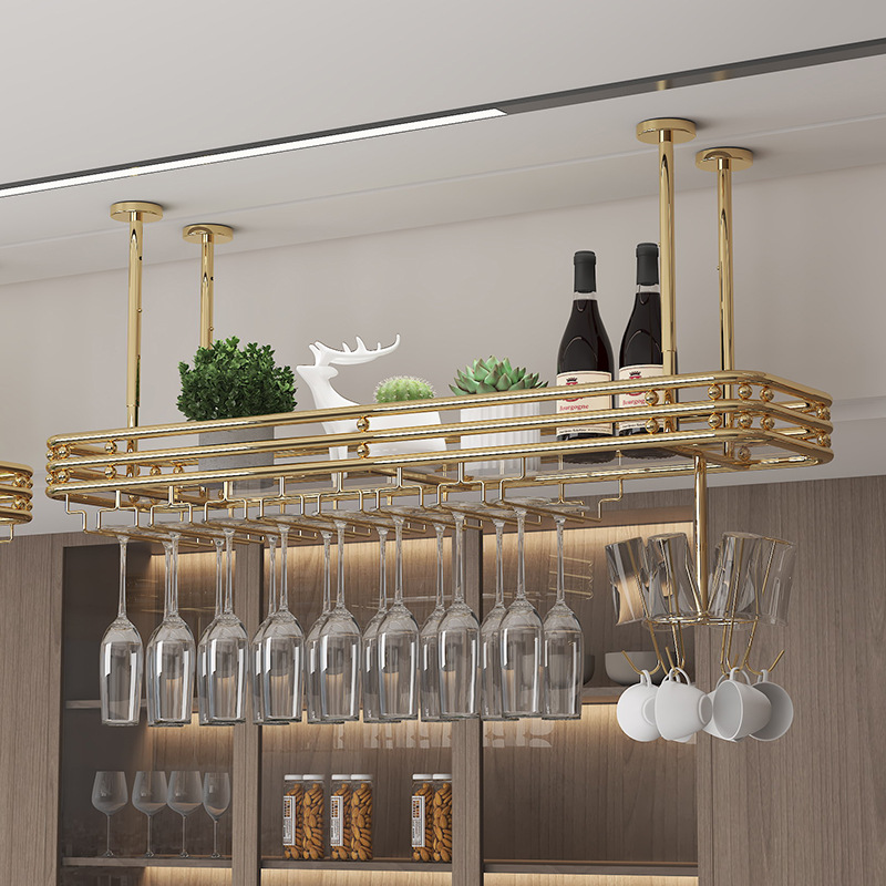 Stainless Steel Bar Rack Hanging Household Storage Rack Accessible Luxury Red Wine Glass Upside down Restaurant Goblet Rack Wine Rack