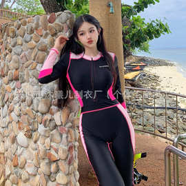 批发潜水服女士泳衣长袖长裤连体游泳衣新款水母衣全身防晒冲浪服