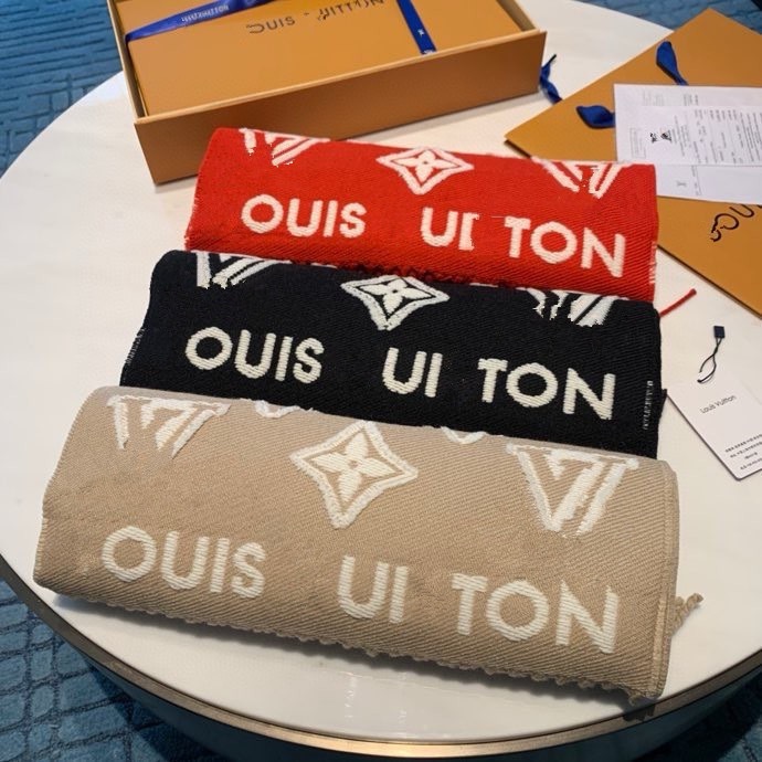 正确高版剪花长双面羊绒围巾女高级感秋冬老花字母披肩加厚保暖