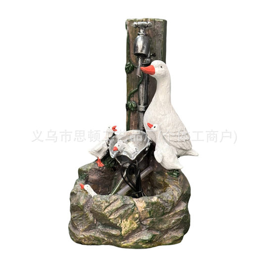 Cross-border squirrel duck flowing water solar energy garden ornaments resin decorations duck flowing water design pastoral