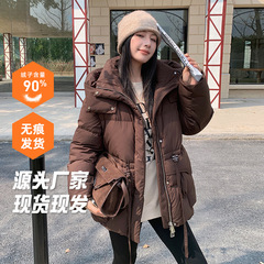 韩版2025冬季新款中长款平湖羽绒服女士休闲加厚收腰连帽保暖高档