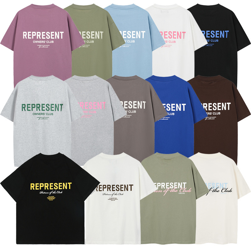 重磅情侣短袖潮标语洛杉矶限定印花T恤圆领高街女宽松REPRESENT