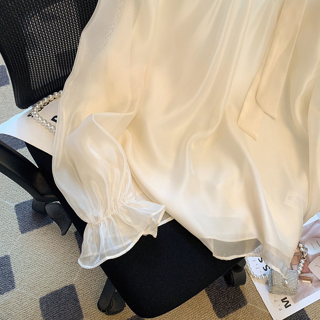 프랑스 스타일 보라색 꽃 스트랩 경적 소매 셔츠 여성의 가을 2024 세련된 아름다운 레이스 칼라 쉬폰 탑