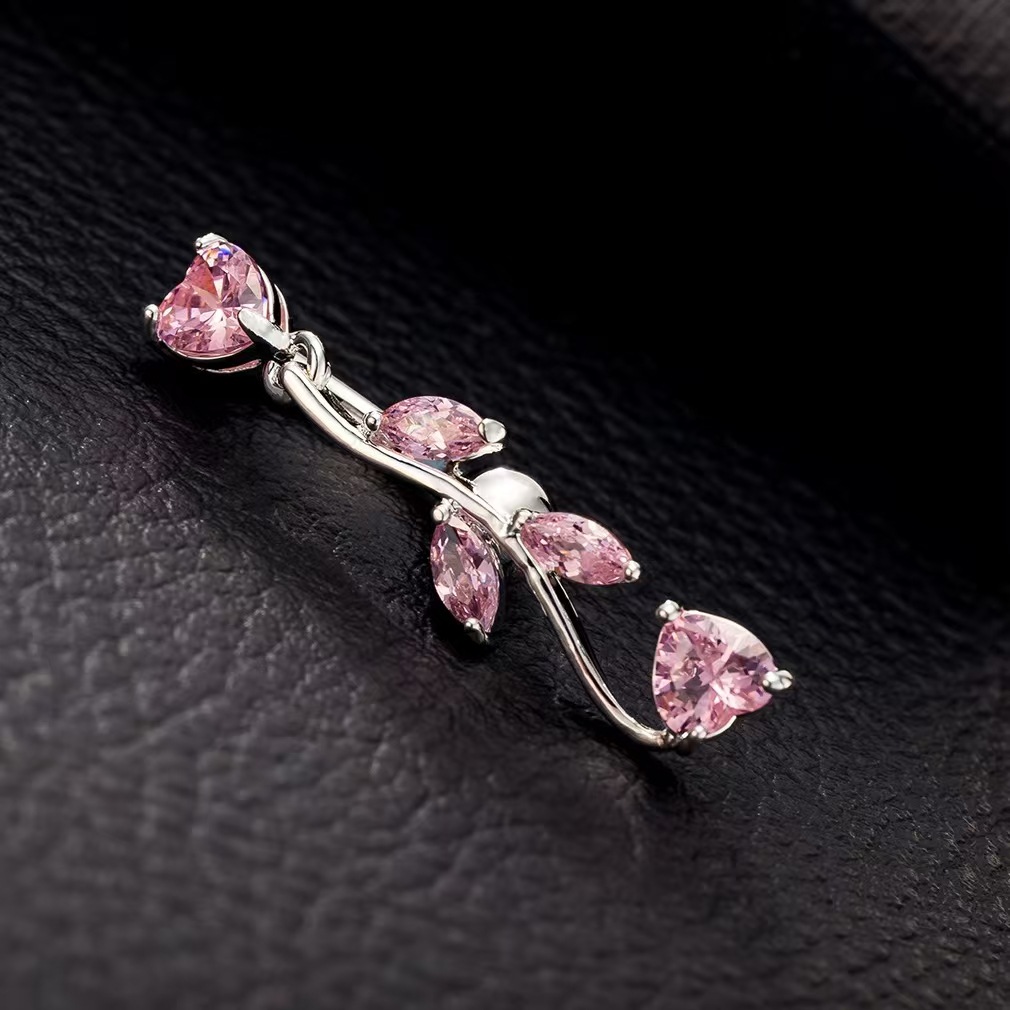 Sexy Inverted Peach Heart Long Navel Ring Marquise Belly Ring Set Copper Gold 2025 Summer detail image 10