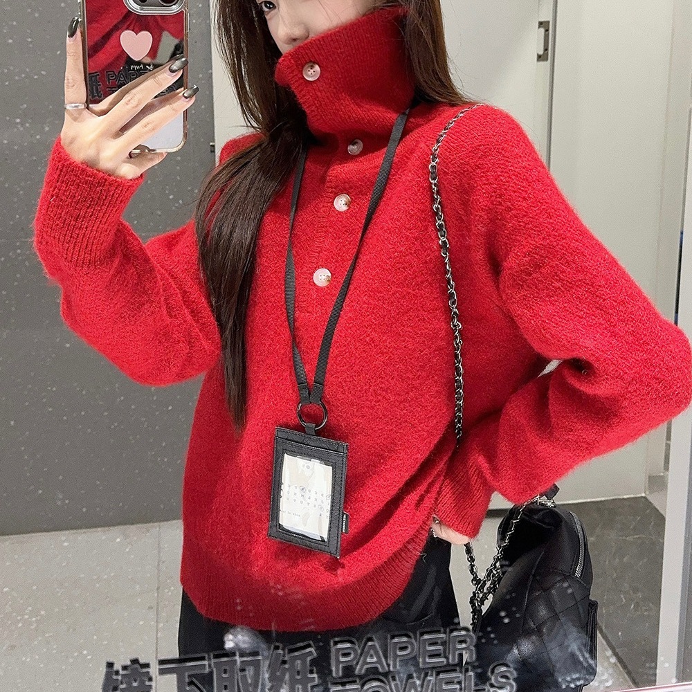 Design Sense New Year'S Turtleneck Red Sweater Women'S New Lazy Style Casual Knitted Sweater Women 13 Undefined