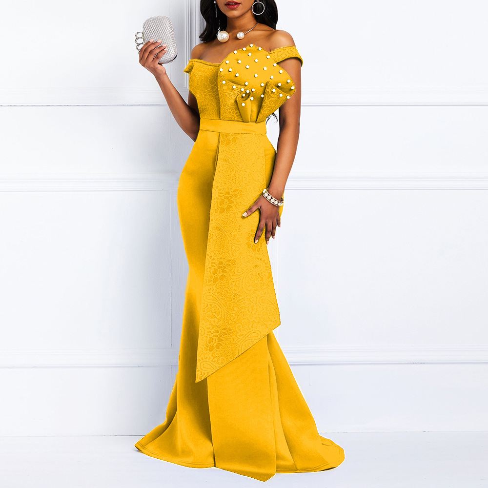 Elegante vestito da sera donna per ballo con perline e pizzo_voghion.com