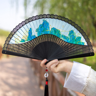High-grade landscape fan national style full bamboo fan easy to carry folding fan dance special gift for women fashion photo props