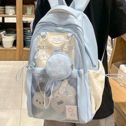 Backpack Korean Version for Middle and High School Students - High Quality, Large Capacity, Lightweight, Versatile, Cute Color Clash College Style Backpack for Girls