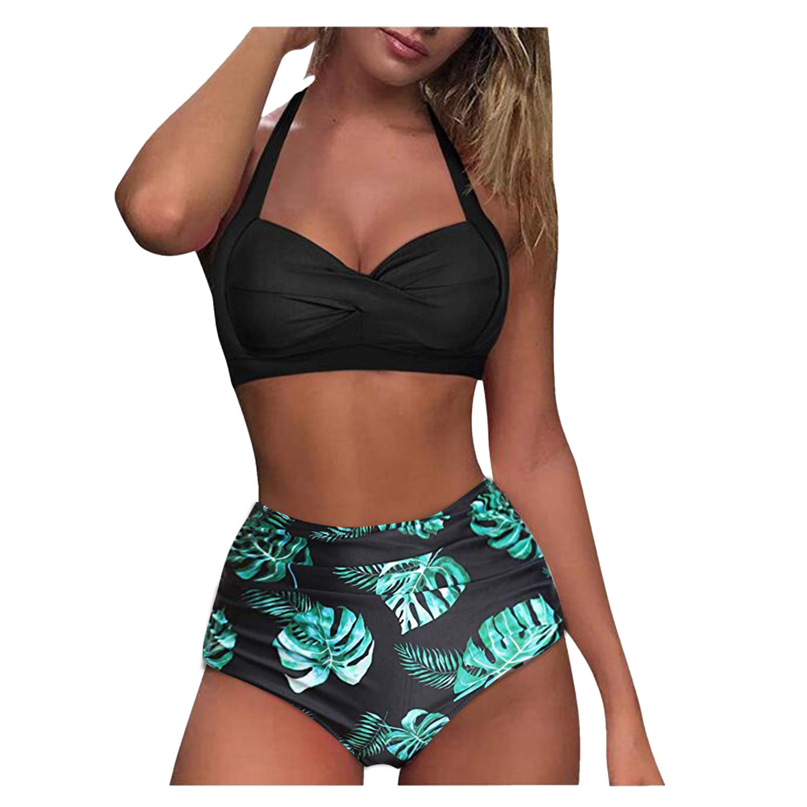2021 new bikini fashion sexy digital printing high waist split bikini_voghion.com