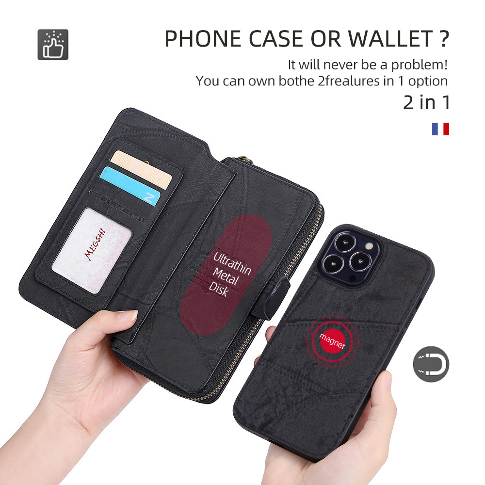 Suitable for iphone 13 phone leather case iphone 12promax multi function card case 13mini protective cover