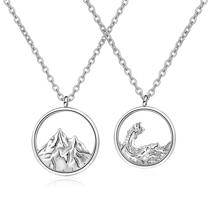 Shanmeng Eachother Pendant Couple Necklace Men's And Women's Models Mountain And Sea Can Be Flat Couple Gifts To Commemorate Ancient Love Tokens