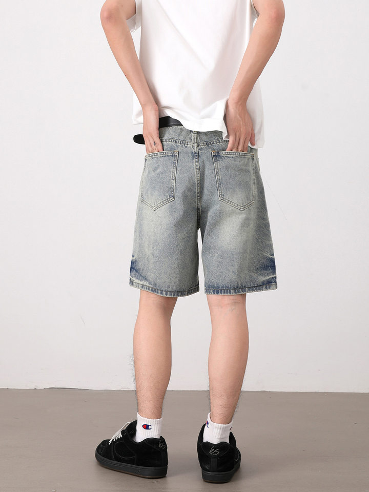 Quần short jean nam ống đứng kiểu Mỹ dáng rộng thoải mái — Màu xanh dương