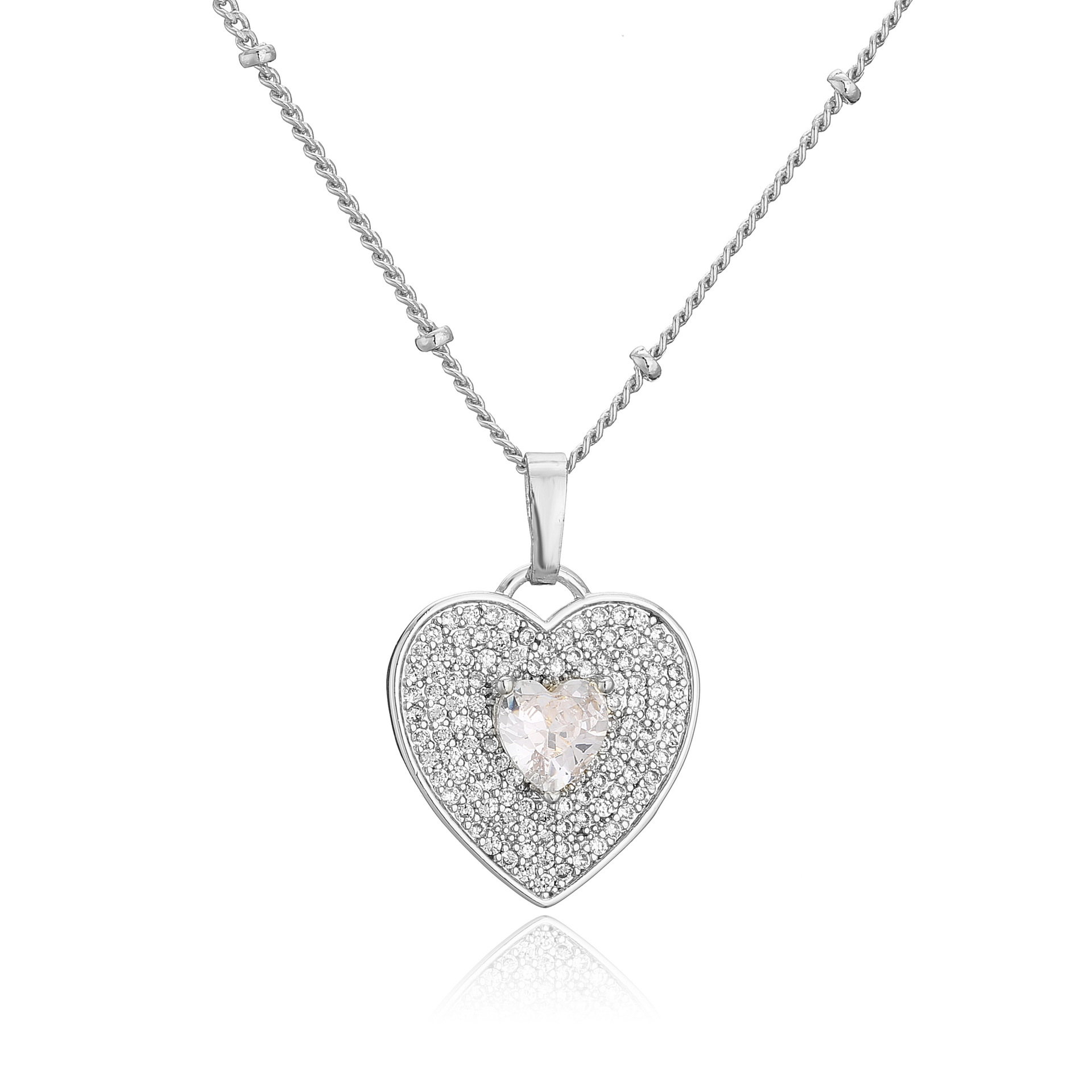 Micro Inlaid Zircon Peach Heart Necklace Brass Plating 18K Real Gold