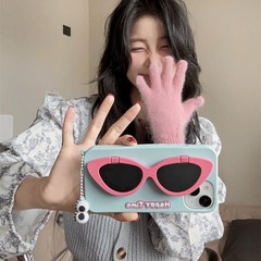 Cartoon Flip Sunglasses Mirror Holder for iPhone 15 Apple 12 Suitable for 13/14 Pro Max Mobile Phone Case