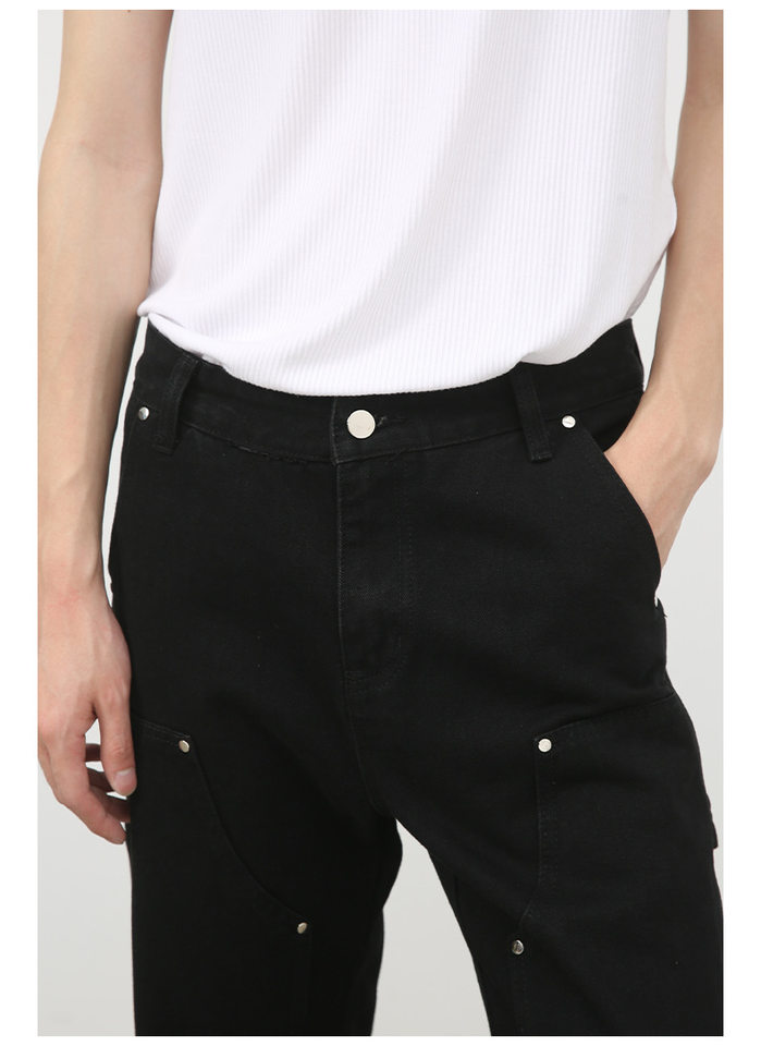 Quần jean nam ống suông phối khóa kéo phong cách Hàn, quần dài denim mềm mại — Màu đen chi tiết 12