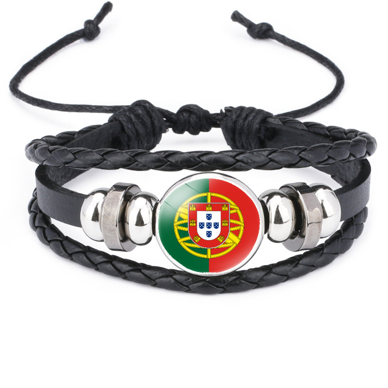 European national flag pattern time gem multi-layer leather bracelet hand woven leather rope bracelet wholesale European national flag pattern time gem multi-layer leather bracelet hand woven leather rope bracelet wholesale