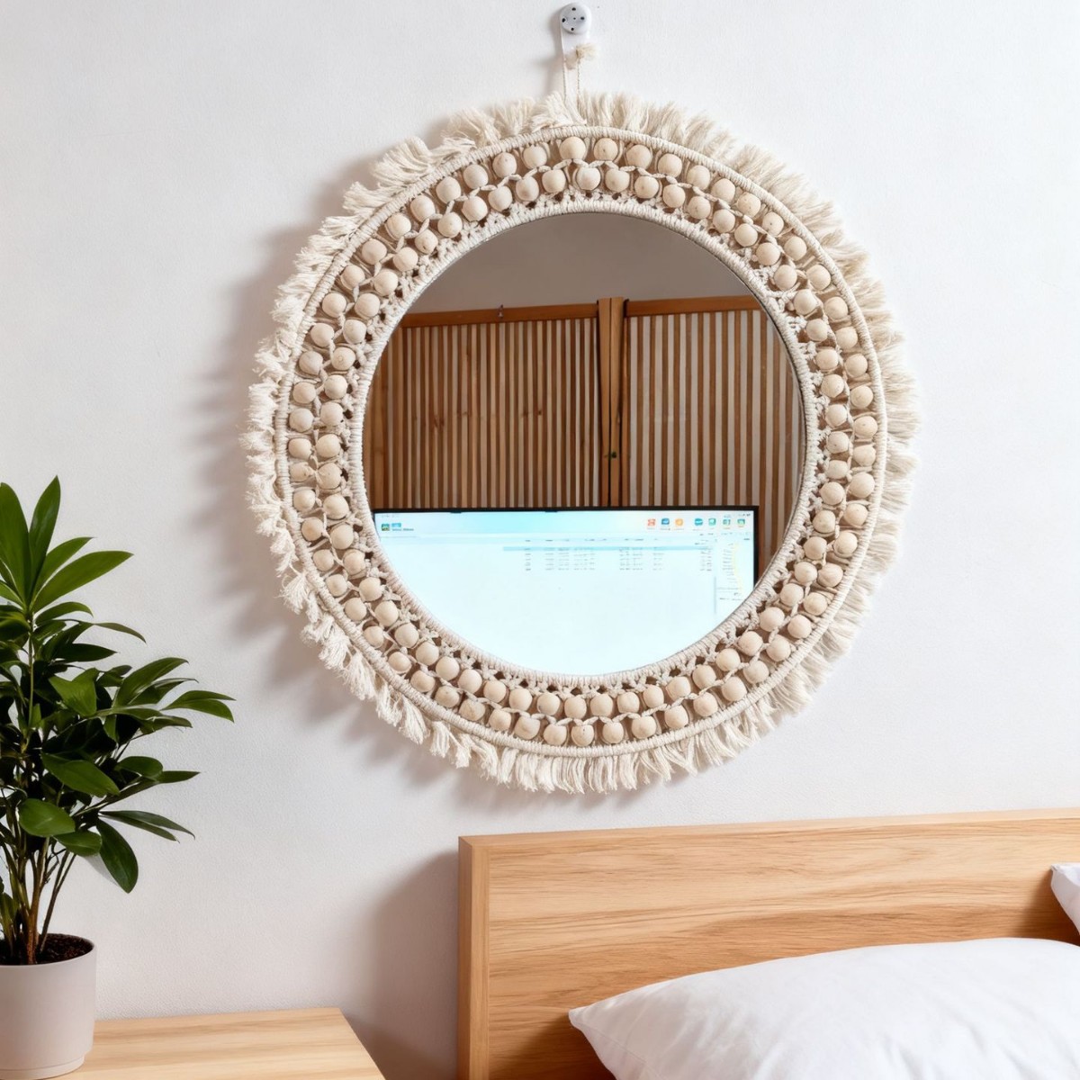 Nuevo espejo de pared tejido a mano, espejo de tocador, decoración del hogar, decoración de sala de estar y dormitorio, espejo de maquillaje, espejo decorativo, espejo para colgar en la pared.