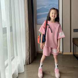 网红时髦百搭女童休闲文艺风套装韩版新款时尚简约上衣短裤两件套