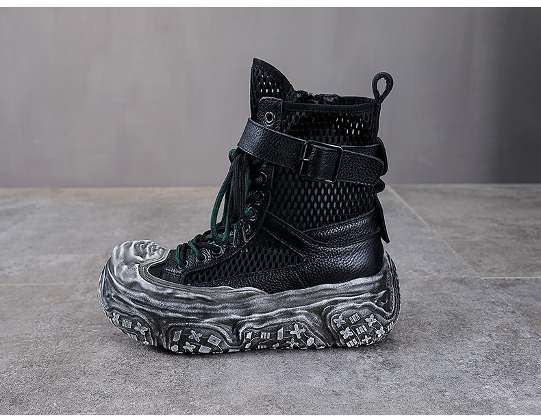 Boot Martin nữ cổ cao da bò thật mặt lưới thoáng khí đế dày bánh xốp — Màu khoai môn chi tiết 11