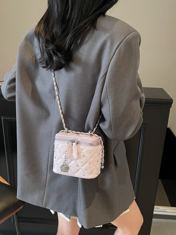 Bolso de moda coreana de estilo de diamante de cadena de estilo de fragancia para mujeres 2025 nueva caja pequeña bolsa cuadrada alta bolsa de mochila versátil