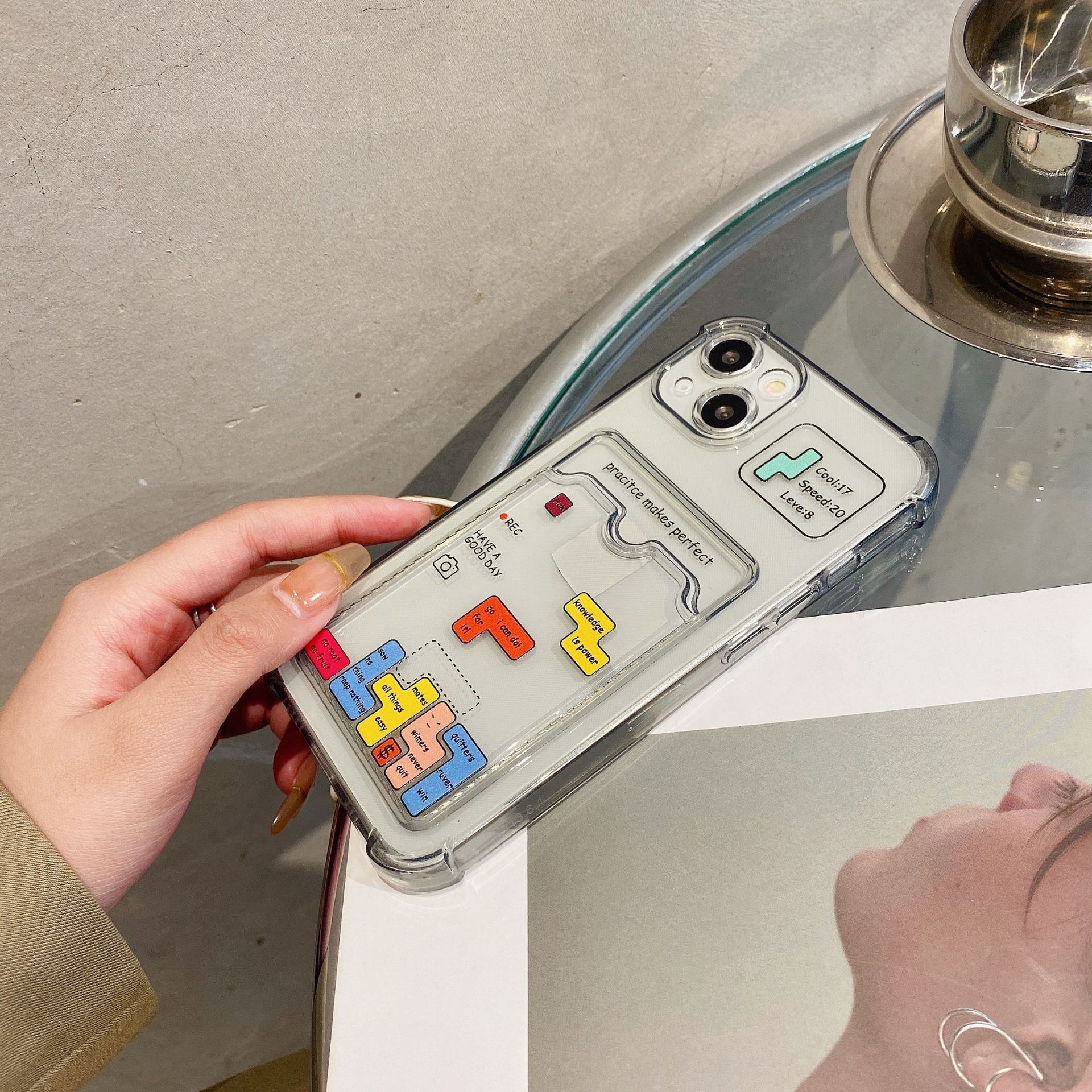 Tetris minimalista adatto per custodia per telefono Apple 15 promax, scheda iPhone 14 inseribile, verniciatura a 13 fori di precisione_voghion.com