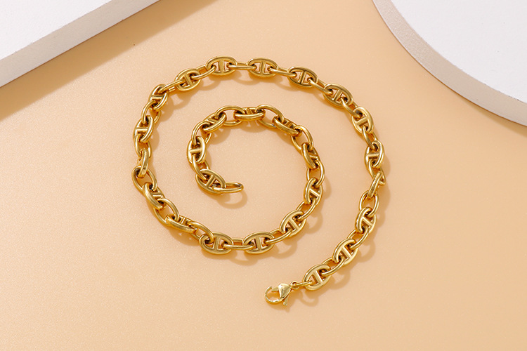 new fashion oval ring open buckle stainless steel necklace bracelet set wholesale nihaojewelry