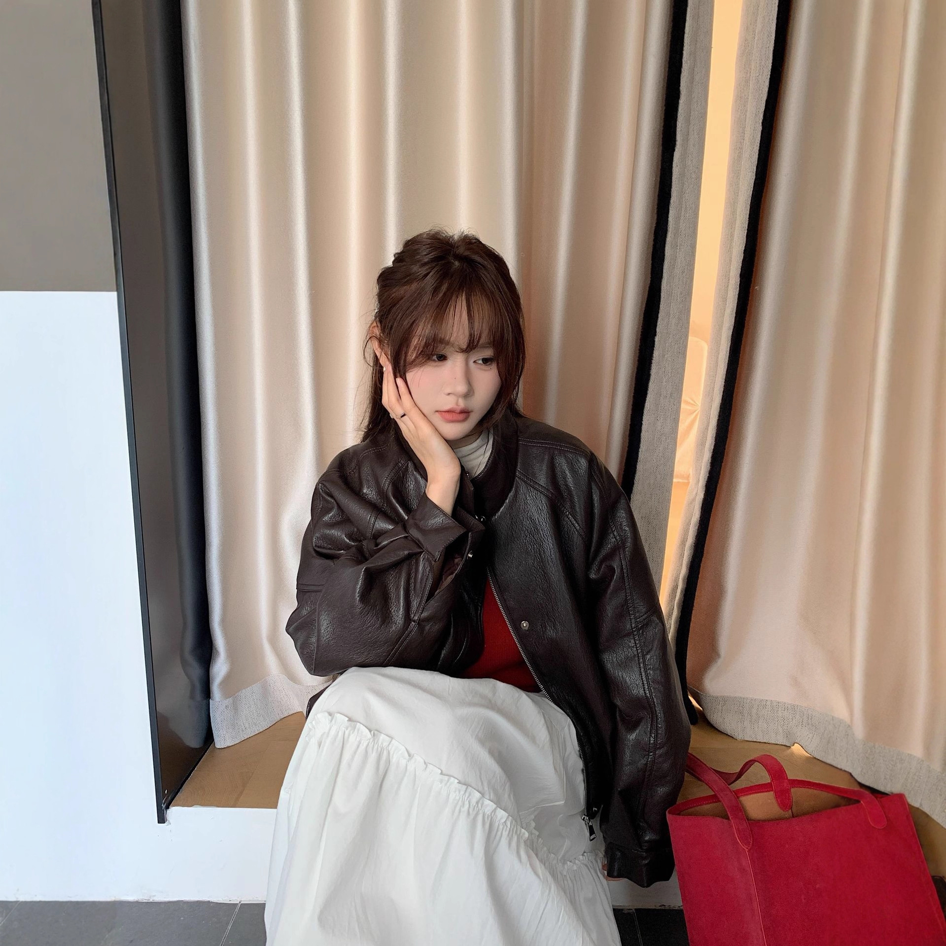 Women's Short Loose Leather down Jacket 2025 Autumn and Winter New Style Hong Kong Style Thickeneded Warm Goose down Jacket Leather Jacket