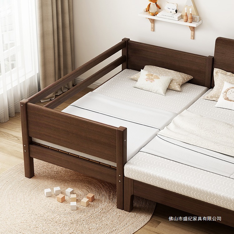 Solid Wood Children's Spliced ​​Bed with Guardrails, Small Bed for Boys and Girls, Crib, Widened Bedside Spliced ​​Large Bed